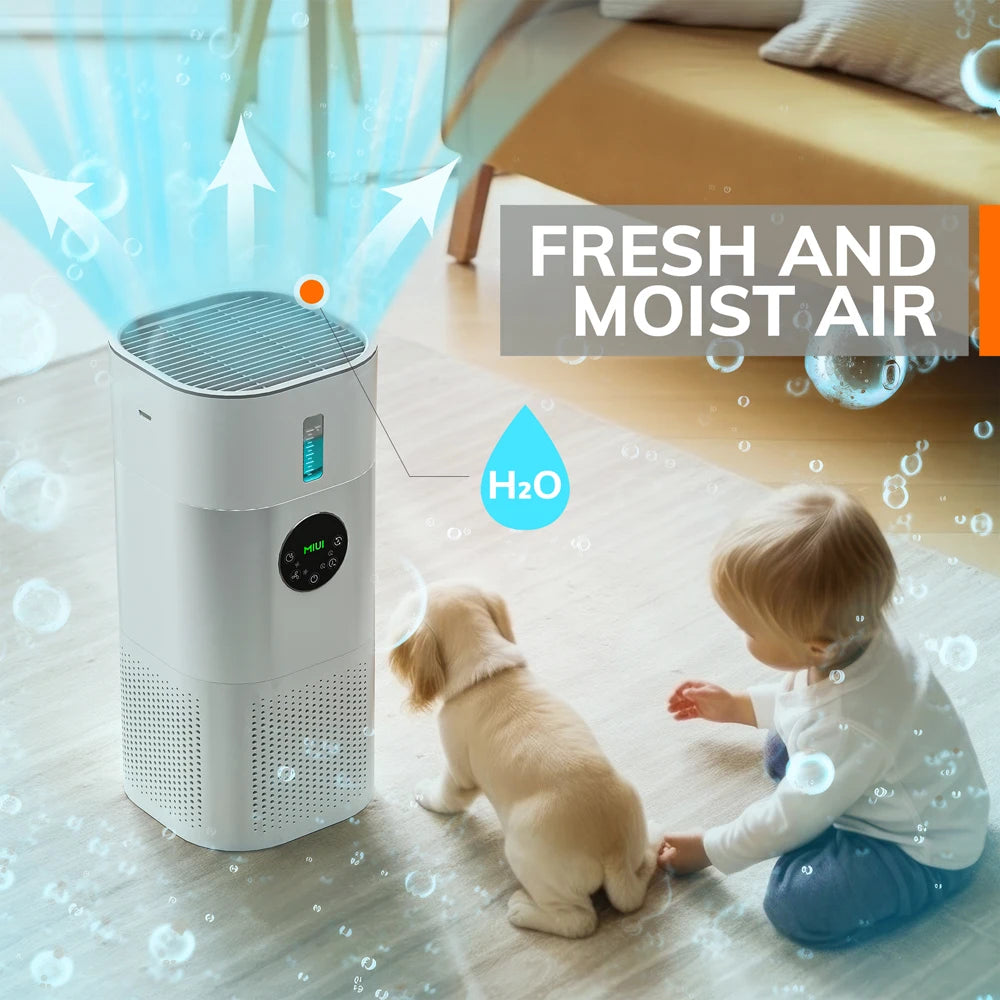 Air Purifier with Humidifier Combo for Home Allergies and Pets Hair, Smokers in Bedroom, H13 True HEPA Filter,2-in-1 - Wellness and Tech