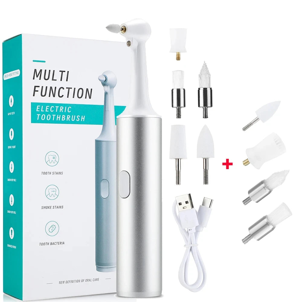 Electric Teeth Polisher 8pcs Replaceable Heads Dental Scaler Tartar Stain Plaque Remover Tooth Cleaner Whitener Oral Care - Wellness and Tech