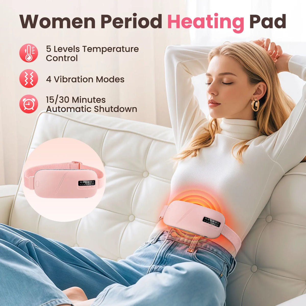 Women Menstrual Heating Pads Effective Hot Compress Period Relief Belt Rechargeable Heated Waist Massager Gifts for Female - Wellness and Tech