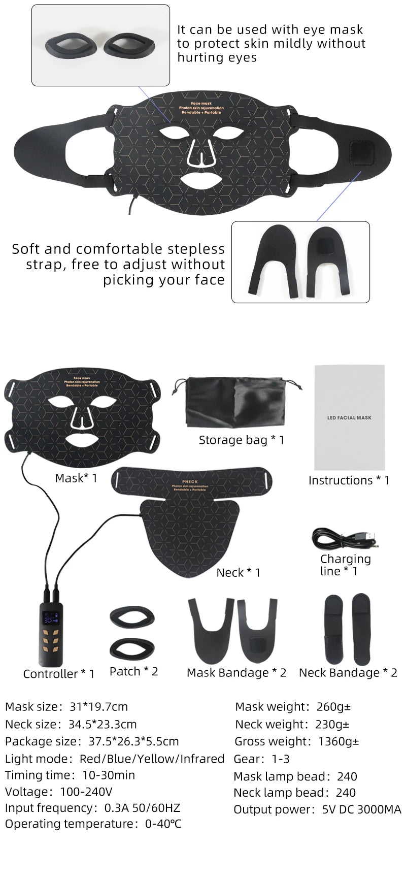 Silicone Infrared Red Light Therapy Face Mask for Skin Care Face Anti-aging - 4 Colours - Wellness and Tech