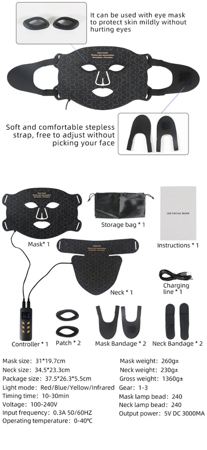 Silicone Infrared Red Light Therapy Face Mask for Skin Care Face Anti-aging - 4 Colours - Wellness and Tech