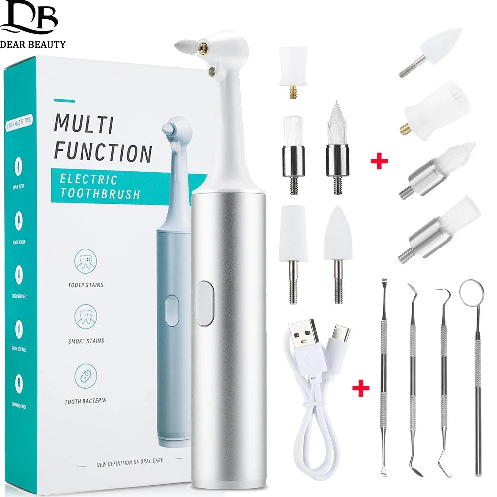 Electric Teeth Polisher 8pcs Replaceable Heads Dental Scaler Tartar Stain Plaque Remover Tooth Cleaner Whitener Oral Care - Wellness and Tech