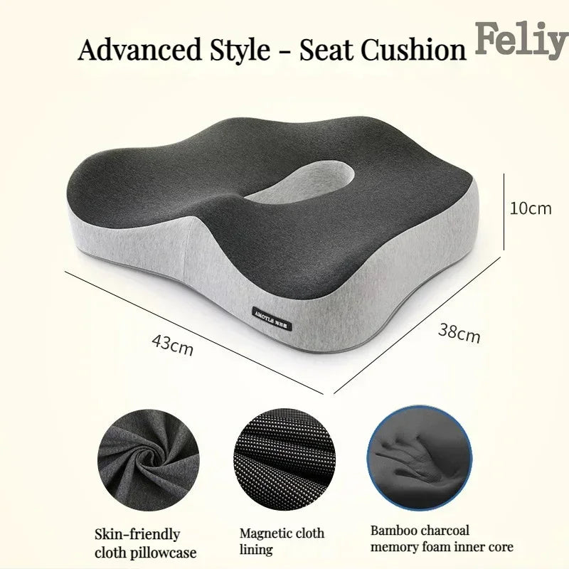 Memory Foam Office Chair Cushion Car Seat Support Waist Pillow Massage Lumbar Orthopedic Pillow Buttock Coccyx Cushion Back Pads - Wellness and Tech