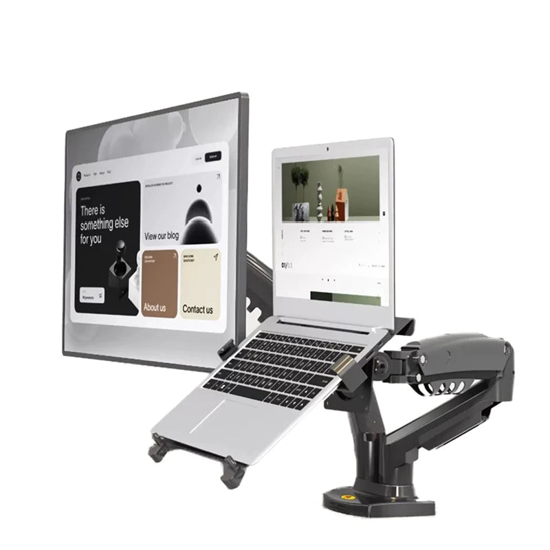 360 Degree Gas Spring Desktop Dual Arm for 17-27 inch monitor | 10-17 inch laptop