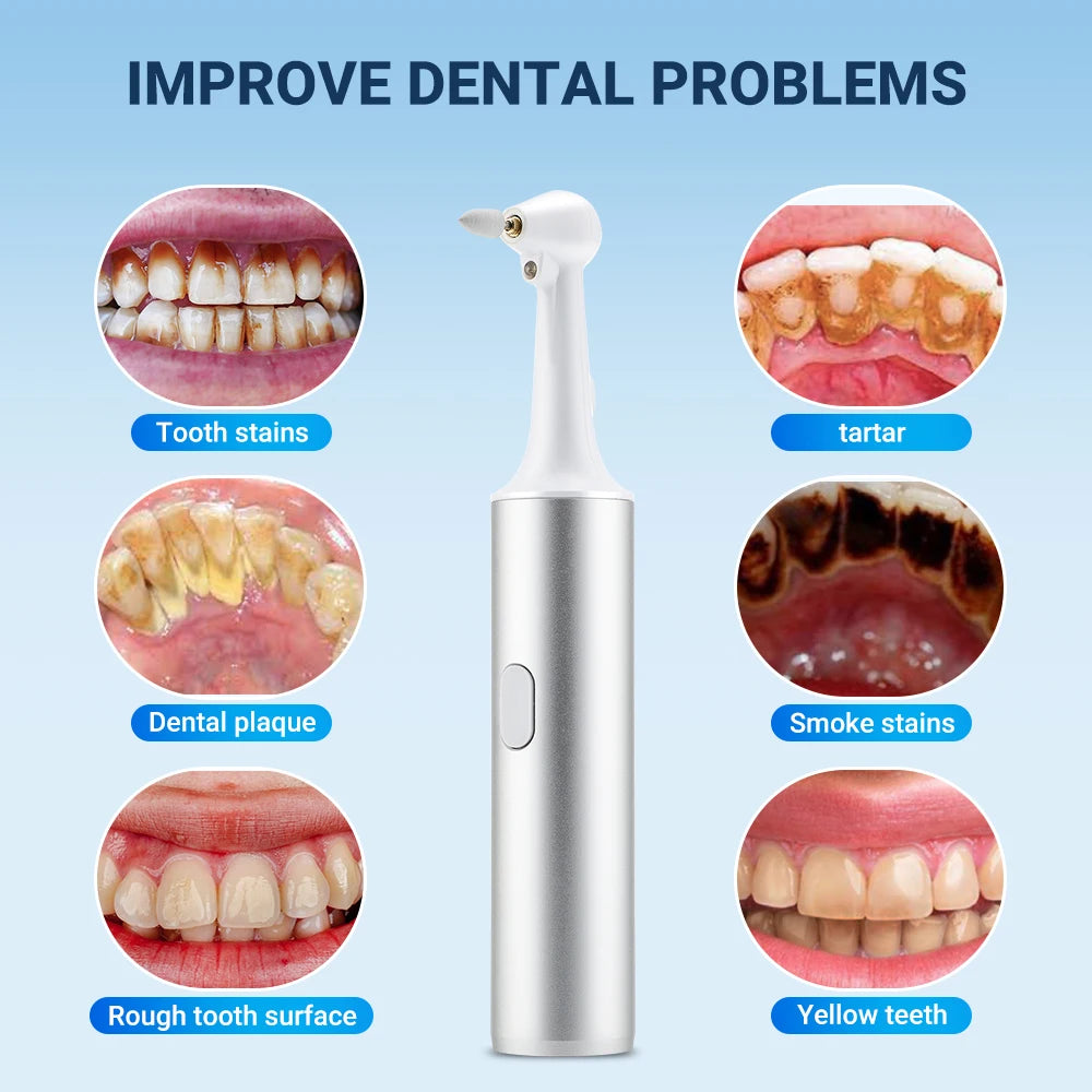 Electric Teeth Polisher 8pcs Replaceable Heads Dental Scaler Tartar Stain Plaque Remover Tooth Cleaner Whitener Oral Care - Wellness and Tech