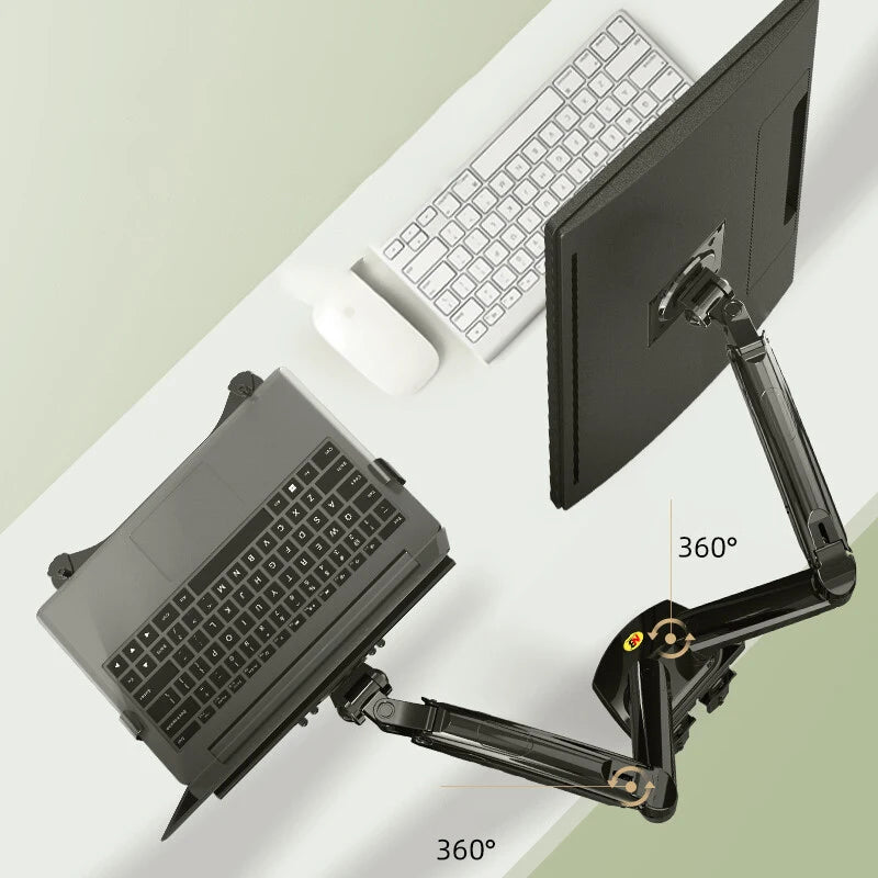 360 Degree Gas Spring Desktop Dual Arm for 17-27 inch monitor | 10-17 inch laptop