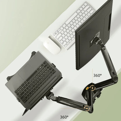 360 Degree Gas Spring Desktop Dual Arm for 17-27 inch monitor | 10-17 inch laptop