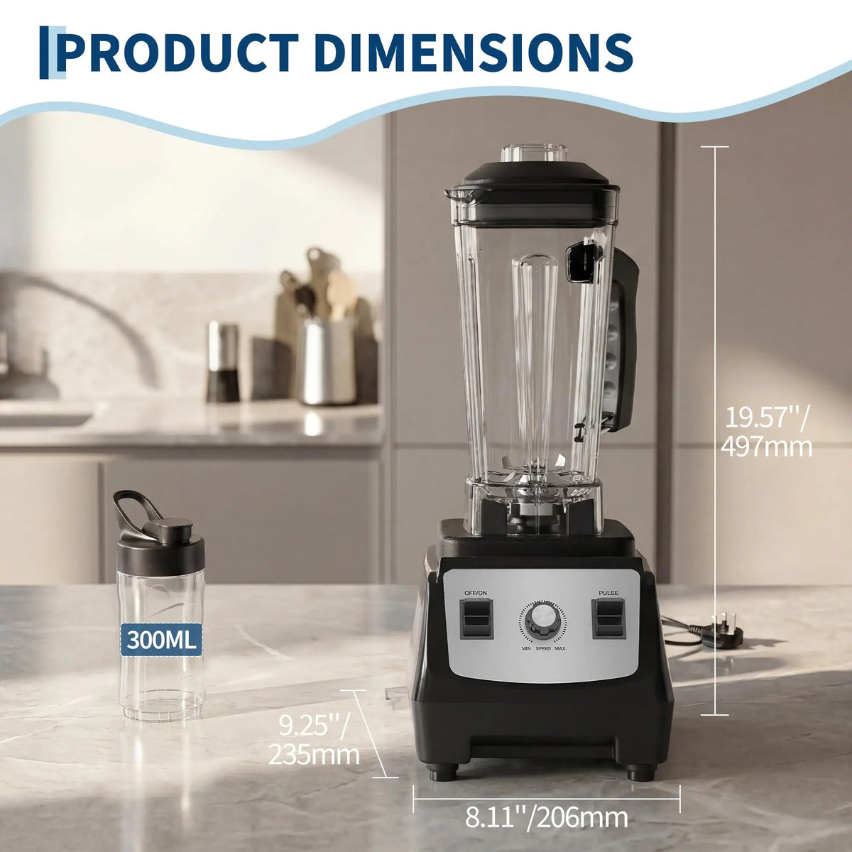 1400W High-Speed Blender, 26,000 RPM Countertop Smoothie Maker with 6 Stainless Steel Blades, Ice Crushing, 300ml Travel Cup & Stirring Rod, Black