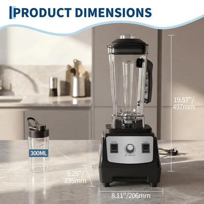 1400W High-Speed Blender, 26,000 RPM Countertop Smoothie Maker with 6 Stainless Steel Blades, Ice Crushing, 300ml Travel Cup & Stirring Rod, Black