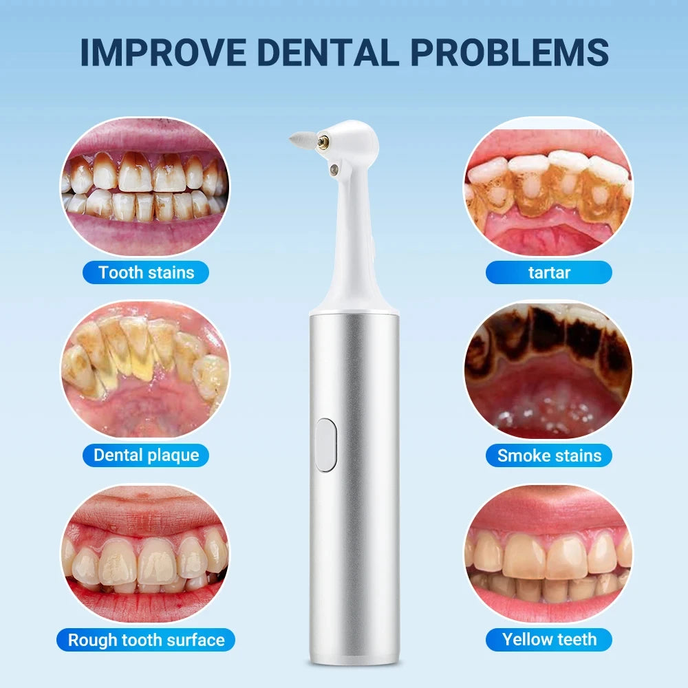 Electric Teeth Polisher 8pcs Replaceable Heads Dental Scaler Tartar Stain Plaque Remover Tooth Cleaner Whitener Oral Care - Wellness and Tech