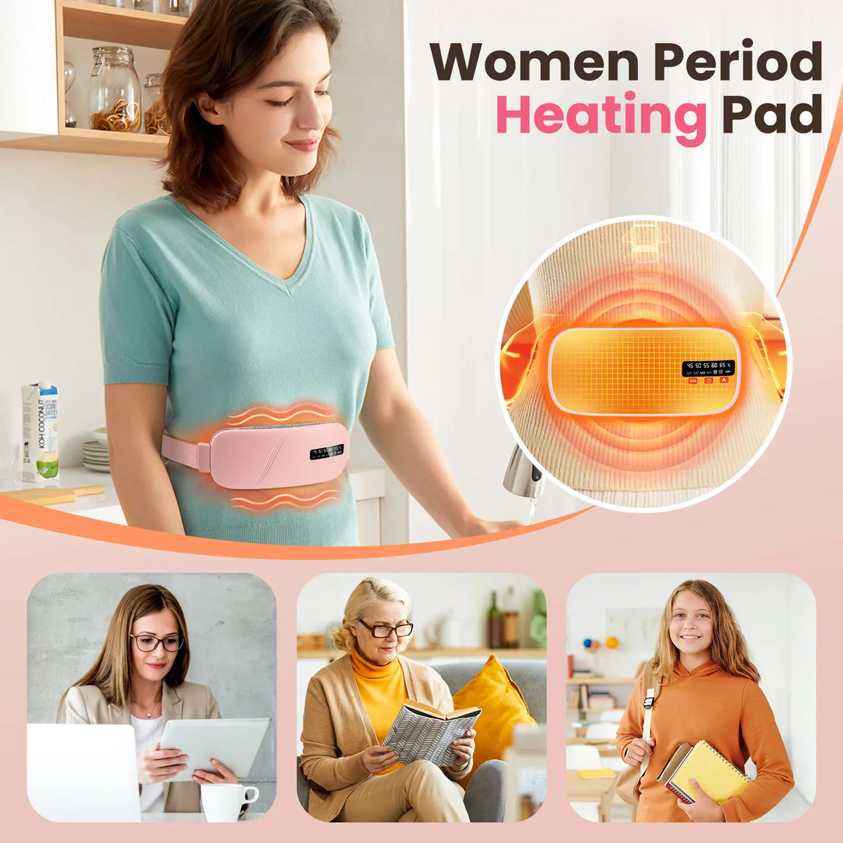 Women Menstrual Heating Pads Effective Hot Compress Period Relief Belt Rechargeable Heated Waist Massager Gifts for Female - Wellness and Tech