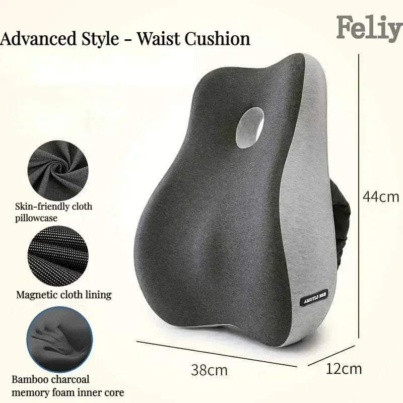 Memory Foam Office Chair Cushion Car Seat Support Waist Pillow Massage Lumbar Orthopedic Pillow Buttock Coccyx Cushion Back Pads - Wellness and Tech