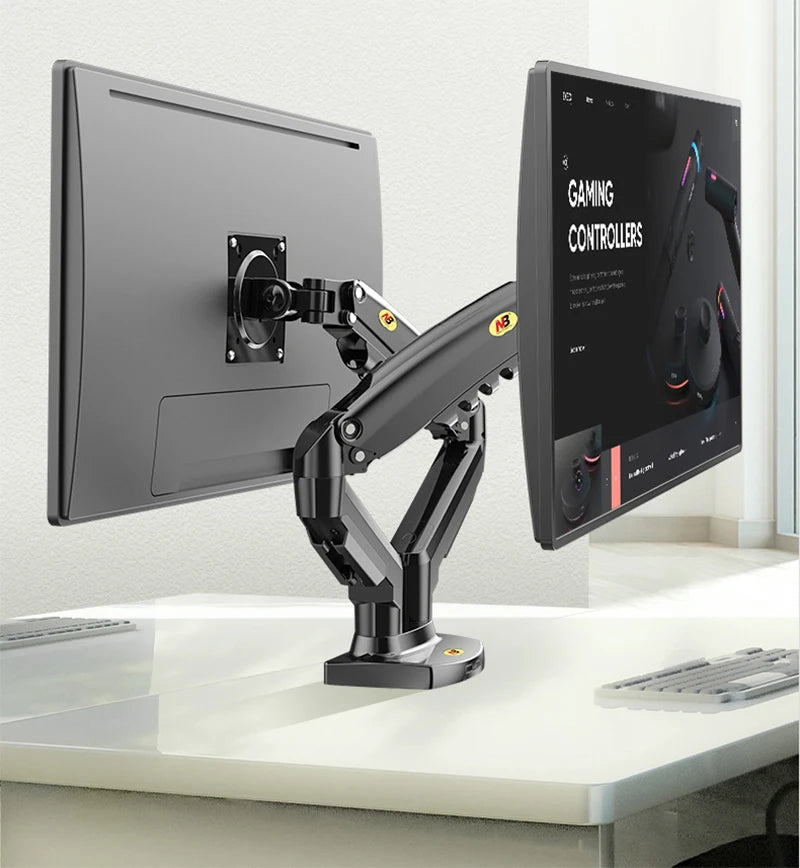 360 Degree Gas Spring Desktop Dual Arm for 17-27 inch monitor | 10-17 inch laptop