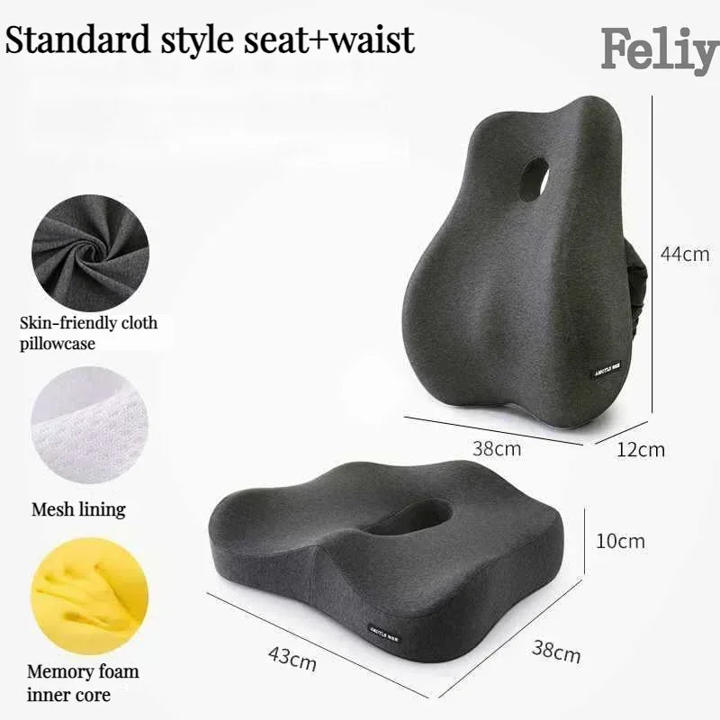 Memory Foam Office Chair Cushion Car Seat Support Waist Pillow Massage Lumbar Orthopedic Pillow Buttock Coccyx Cushion Back Pads - Wellness and Tech