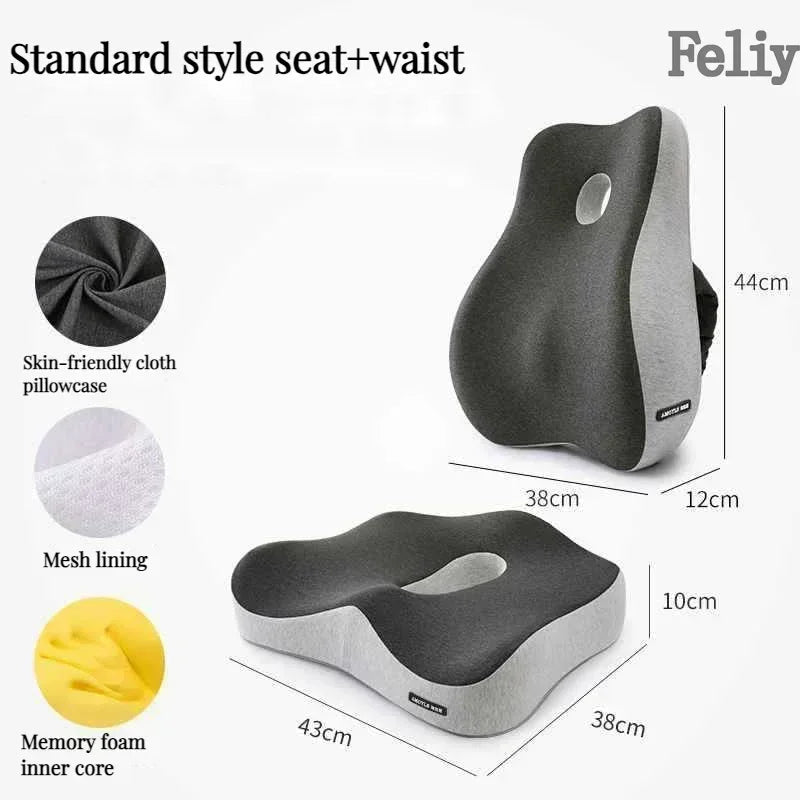 Memory Foam Office Chair Cushion Car Seat Support Waist Pillow Massage Lumbar Orthopedic Pillow Buttock Coccyx Cushion Back Pads - Wellness and Tech