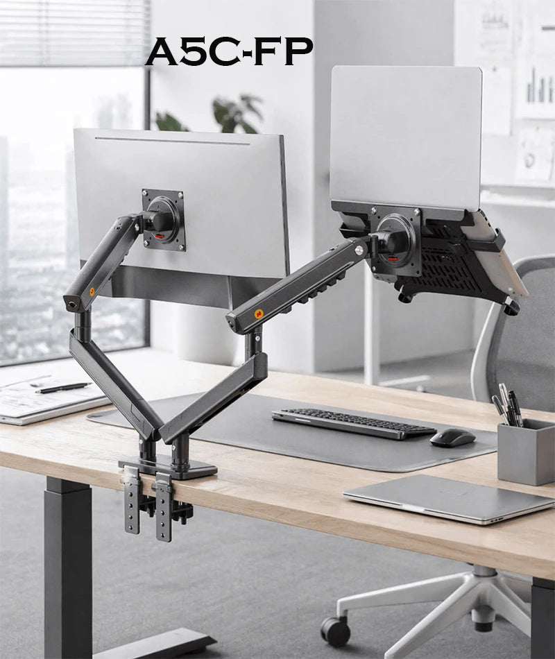 360 Degree Gas Spring Desktop Dual Arm for 17-27 inch monitor | 10-17 inch laptop