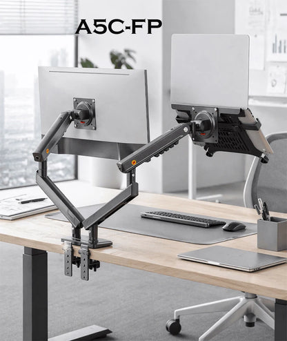 360 Degree Gas Spring Desktop Dual Arm for 17-27 inch monitor | 10-17 inch laptop