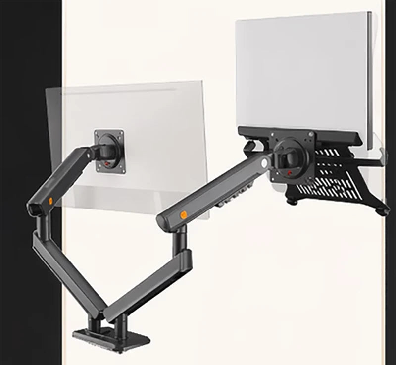 360 Degree Gas Spring Desktop Dual Arm for 17-27 inch monitor | 10-17 inch laptop