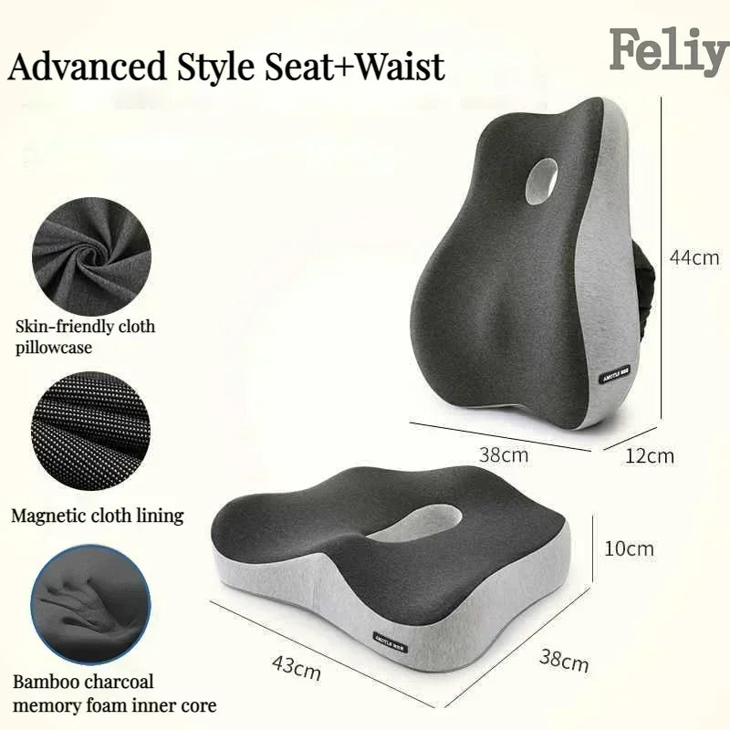 Memory Foam Office Chair Cushion Car Seat Support Waist Pillow Massage Lumbar Orthopedic Pillow Buttock Coccyx Cushion Back Pads - Wellness and Tech