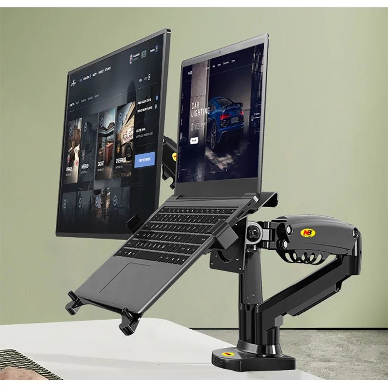 360 Degree Gas Spring Desktop Dual Arm for 17-27 inch monitor | 10-17 inch laptop