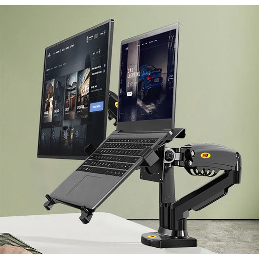 360 Degree Gas Spring Desktop Dual Arm for 17-27 inch monitor | 10-17 inch laptop