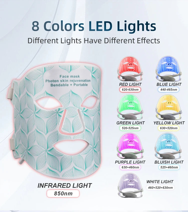 8 Colours Facial and Neck LED Mask - Wellness and Tech