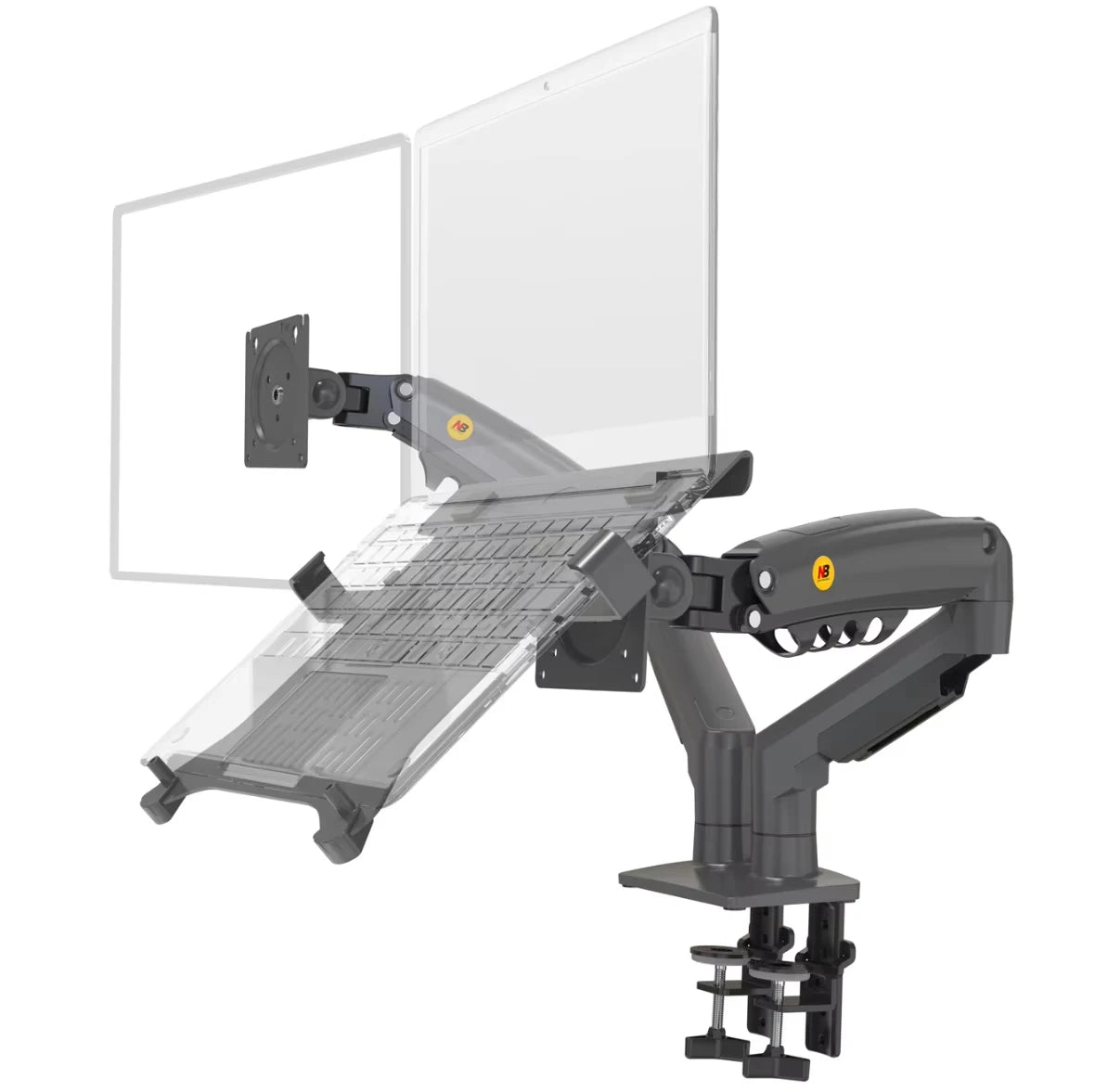 360 Degree Gas Spring Desktop Dual Arm for 17-27 inch monitor | 10-17 inch laptop