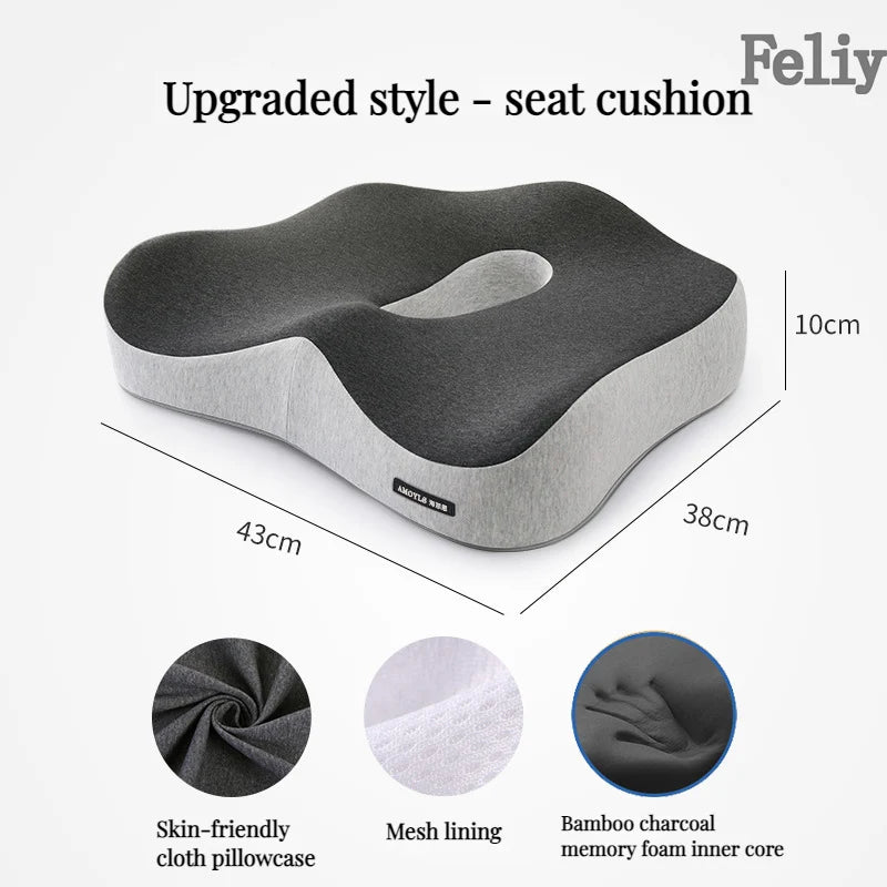 Memory Foam Office Chair Cushion Car Seat Support Waist Pillow Massage Lumbar Orthopedic Pillow Buttock Coccyx Cushion Back Pads - Wellness and Tech
