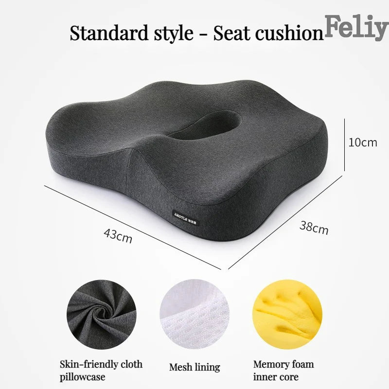 Memory Foam Office Chair Cushion Car Seat Support Waist Pillow Massage Lumbar Orthopedic Pillow Buttock Coccyx Cushion Back Pads - Wellness and Tech