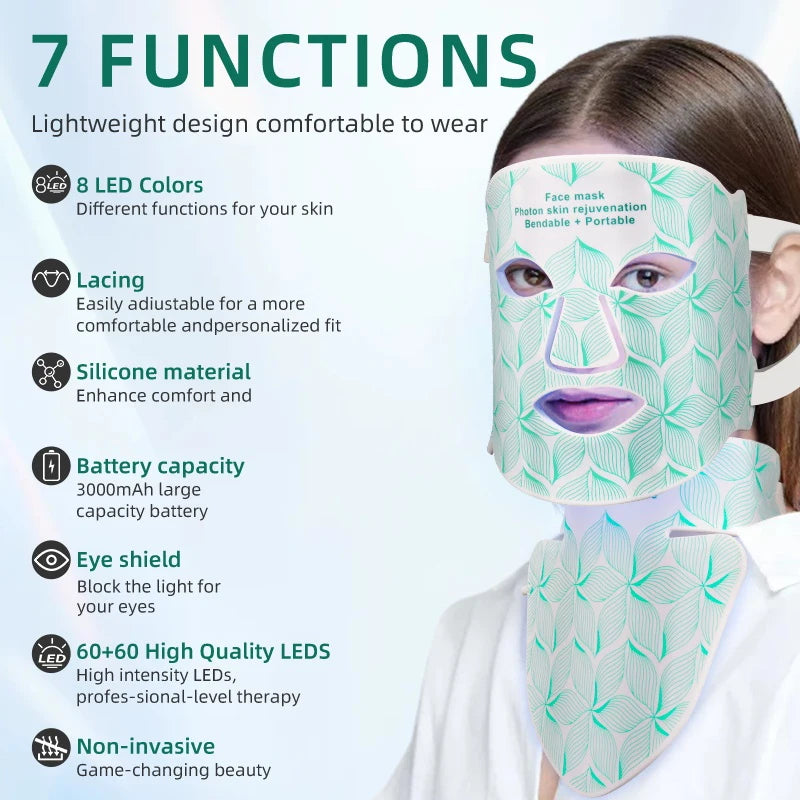 8 Colours Facial and Neck LED Mask - Wellness and Tech
