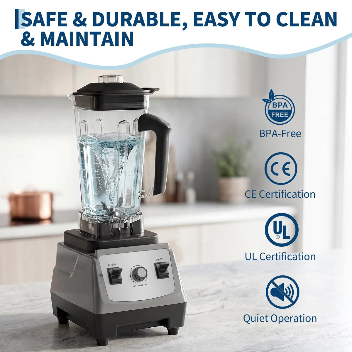 1400W High-Speed Blender, 26,000 RPM Countertop Smoothie Maker with 6 Stainless Steel Blades, Ice Crushing, 300ml Travel Cup & Stirring Rod, Black