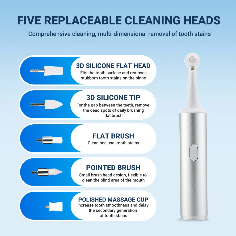 Electric Teeth Polisher 8pcs Replaceable Heads Dental Scaler Tartar Stain Plaque Remover Tooth Cleaner Whitener Oral Care - Wellness and Tech