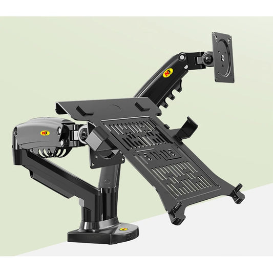 360 Degree Gas Spring Desktop Dual Arm for 17-27 inch monitor | 10-17 inch laptop