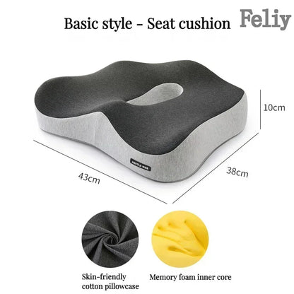 Memory Foam Office Chair Cushion Car Seat Support Waist Pillow Massage Lumbar Orthopedic Pillow Buttock Coccyx Cushion Back Pads - Wellness and Tech