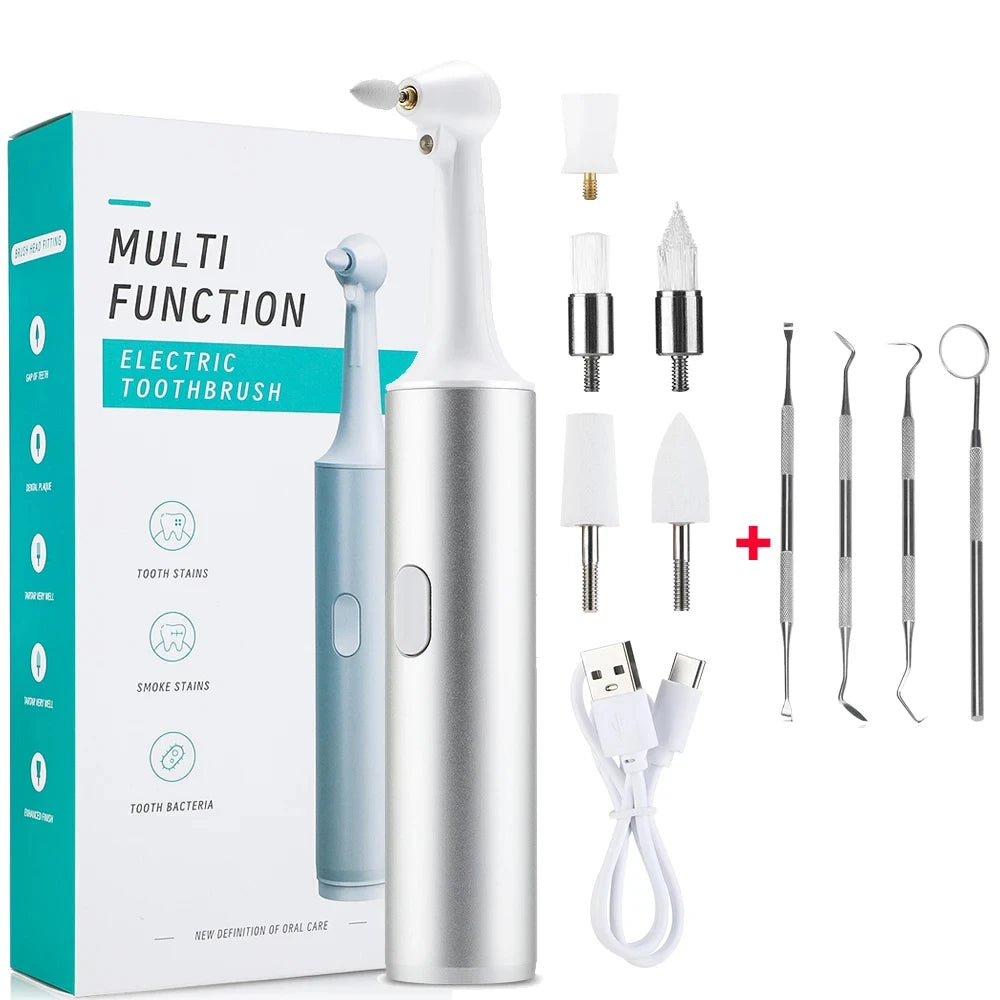 Electric Teeth Polisher 8pcs Replaceable Heads Dental Scaler Tartar Stain Plaque Remover Tooth Cleaner Whitener Oral Care - Wellness and Tech