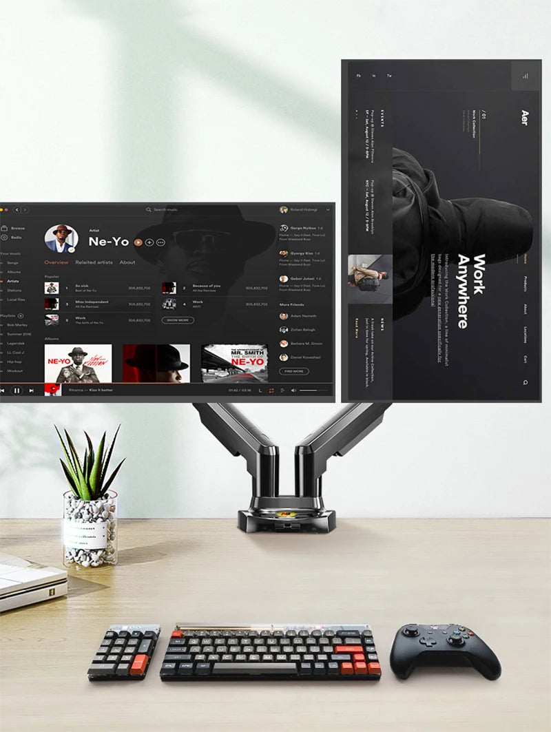 360 Degree Gas Spring Desktop Dual Arm for 17-27 inch monitor | 10-17 inch laptop