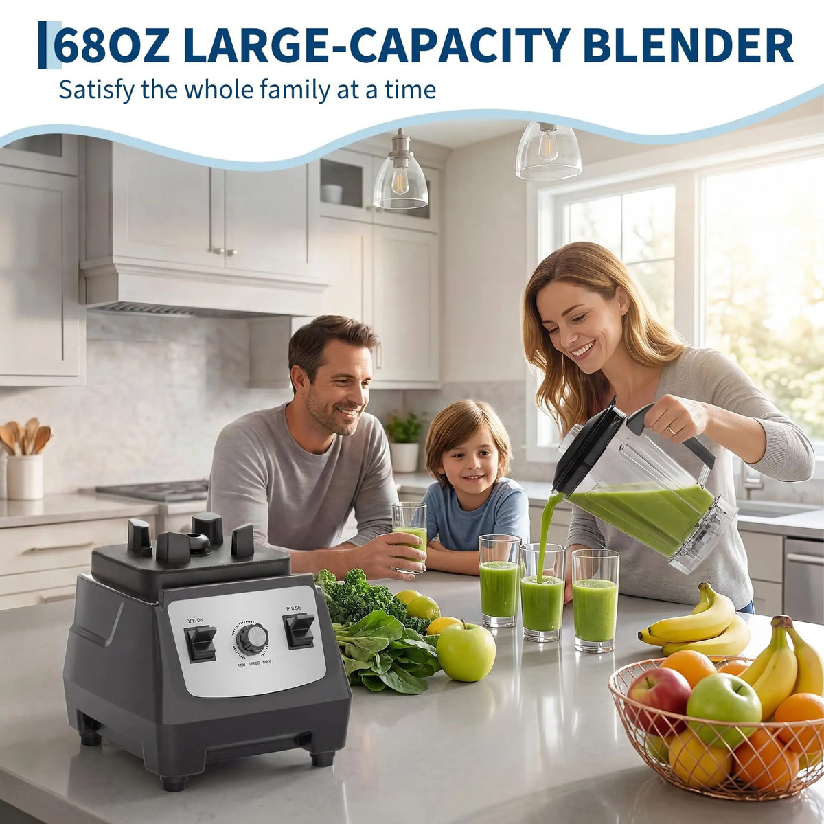1400W High-Speed Blender, 26,000 RPM Countertop Smoothie Maker with 6 Stainless Steel Blades, Ice Crushing, 300ml Travel Cup & Stirring Rod, Black