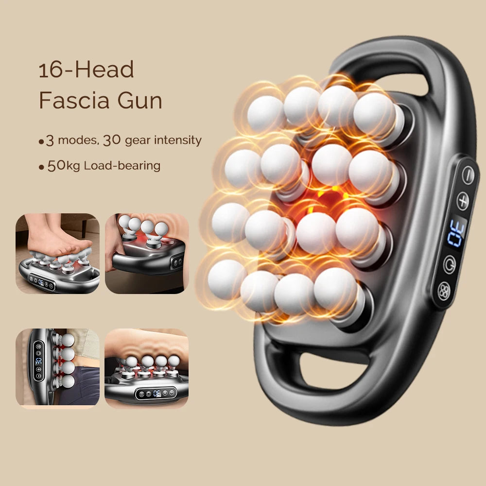 16 Head Fascia Gun High Frequency Vibration Body Massage Machine - Wellness and Tech
