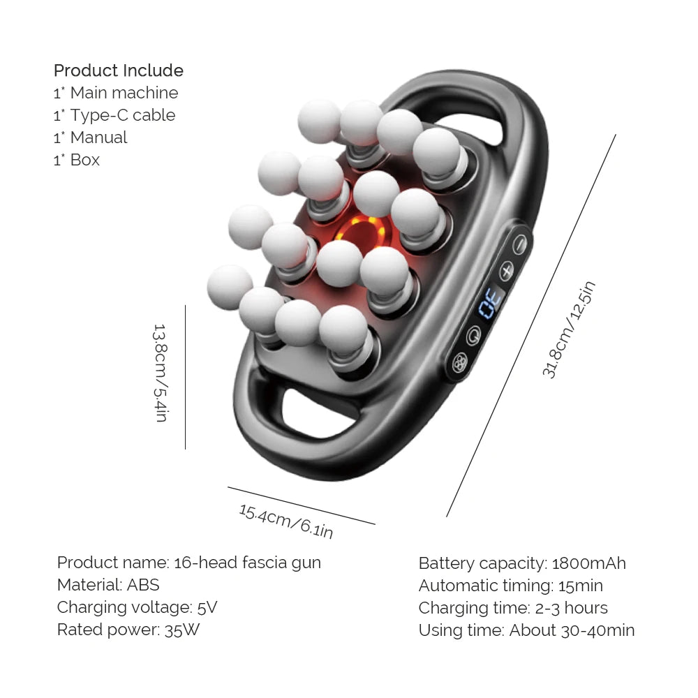 16 Head Fascia Gun High Frequency Vibration Body Massage Machine - Wellness and Tech