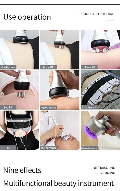 Newest 9 In 1 Lipolaser Cavitation Slimming Machine - RF Skin Lifting Radio Frequency - Wellness and Tech