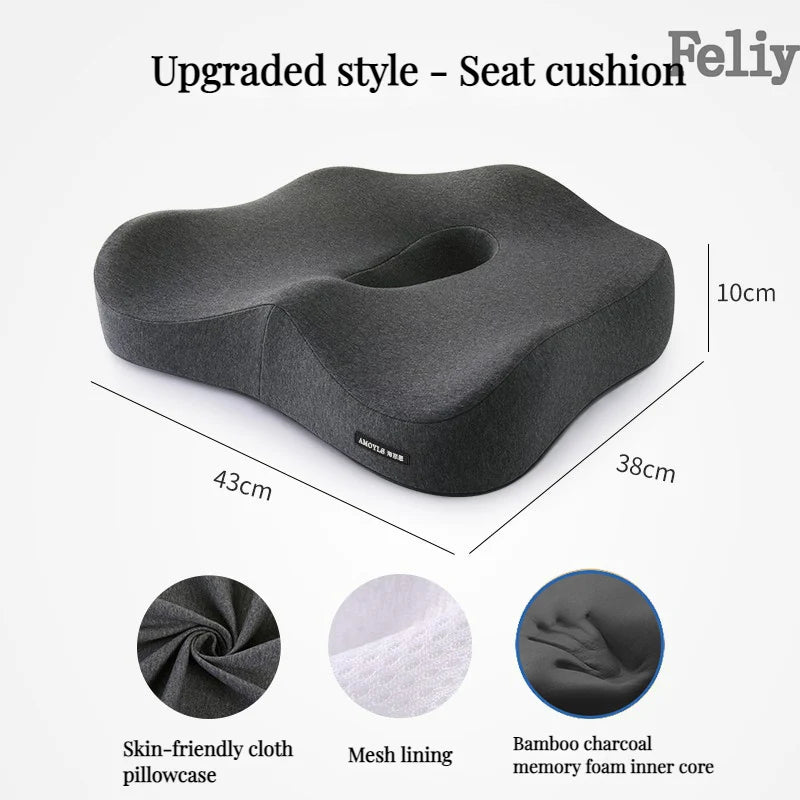 Memory Foam Office Chair Cushion Car Seat Support Waist Pillow Massage Lumbar Orthopedic Pillow Buttock Coccyx Cushion Back Pads - Wellness and Tech